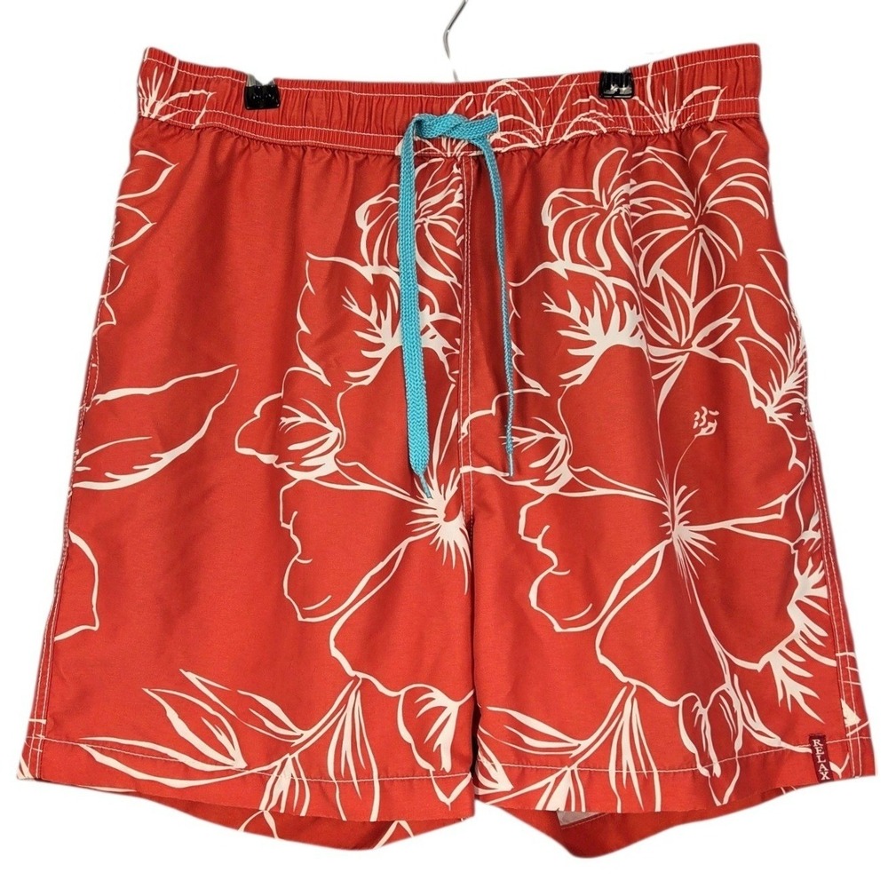 Tommy Bahama Relax Swim Trunks Mens Large 6" Dark Orange Floral Tropical Shorts